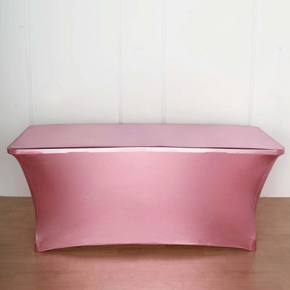 Stretch Spandex Rectangle Tablecloth 72"x30" Metallic Rose Gold - Dazzling Form-Fitting Table Cover