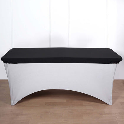 Stretch Spandex Rectangle Tablecloth Top Cover 72"x30" Black - Tailored Fit Table Topper Cap