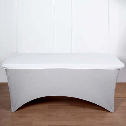 Stretch Spandex Rectangle Tablecloth Top Cover 72"x30" White - Easy to Install Tailored Fit Table Topper Cap
