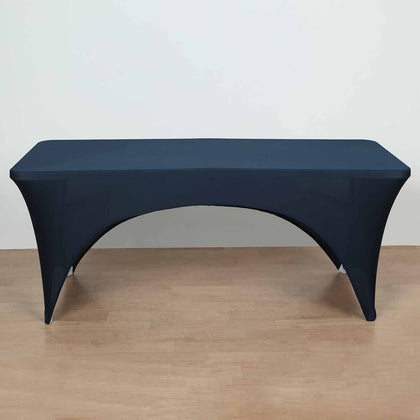 Stretch Spandex Rectangular Table Cover 72"x30" Navy Blue - Curved Open Back Fitted Tablecloth