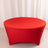 Red oval table cover on a plain background.