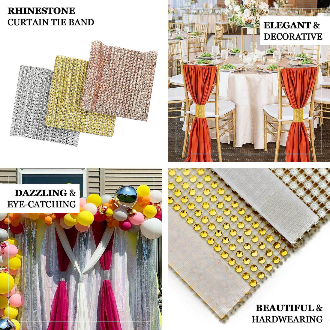 4-Pack Gold Rhinestone Mesh Chair Sash Clips | eFavormart