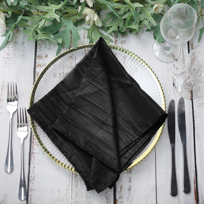 5 Pack Taffeta Napkins 20"x20" Black - Accordion Crinkle Cloth Napkins