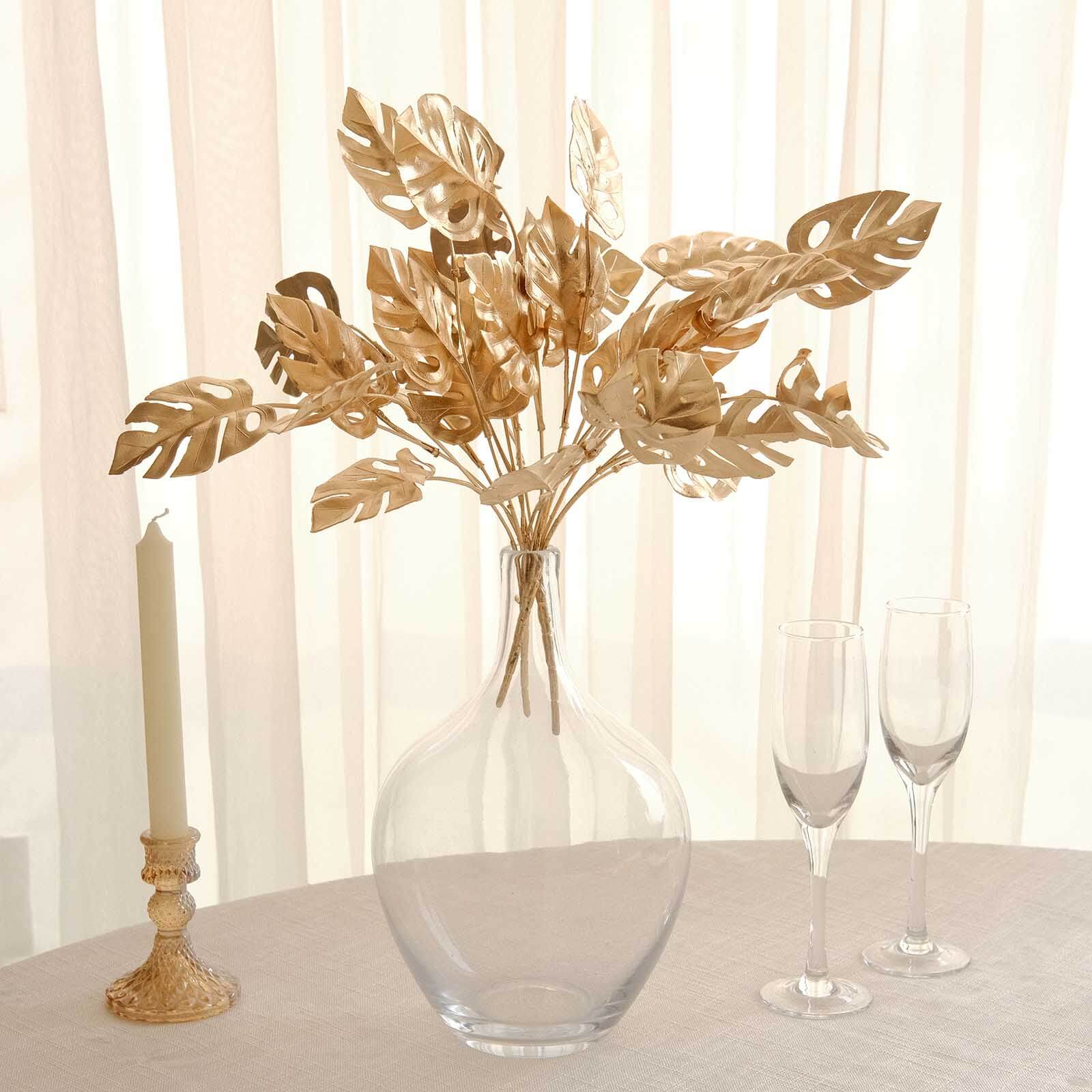 4-Pack Metallic Gold Artificial Monstera Leaf Branches 14