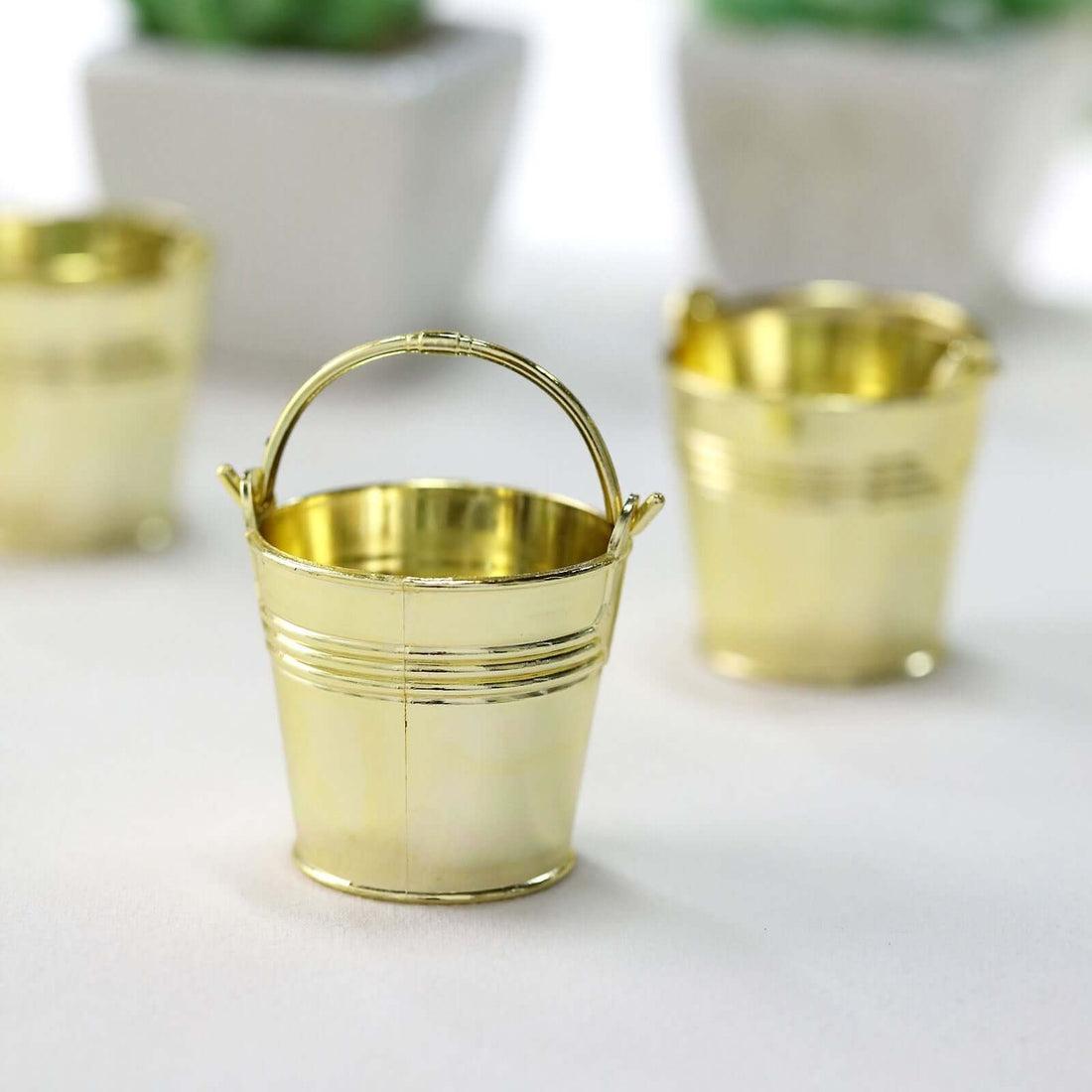 12-Pack Gold Mini Pail Bucket Candy Boxes | eFavormart