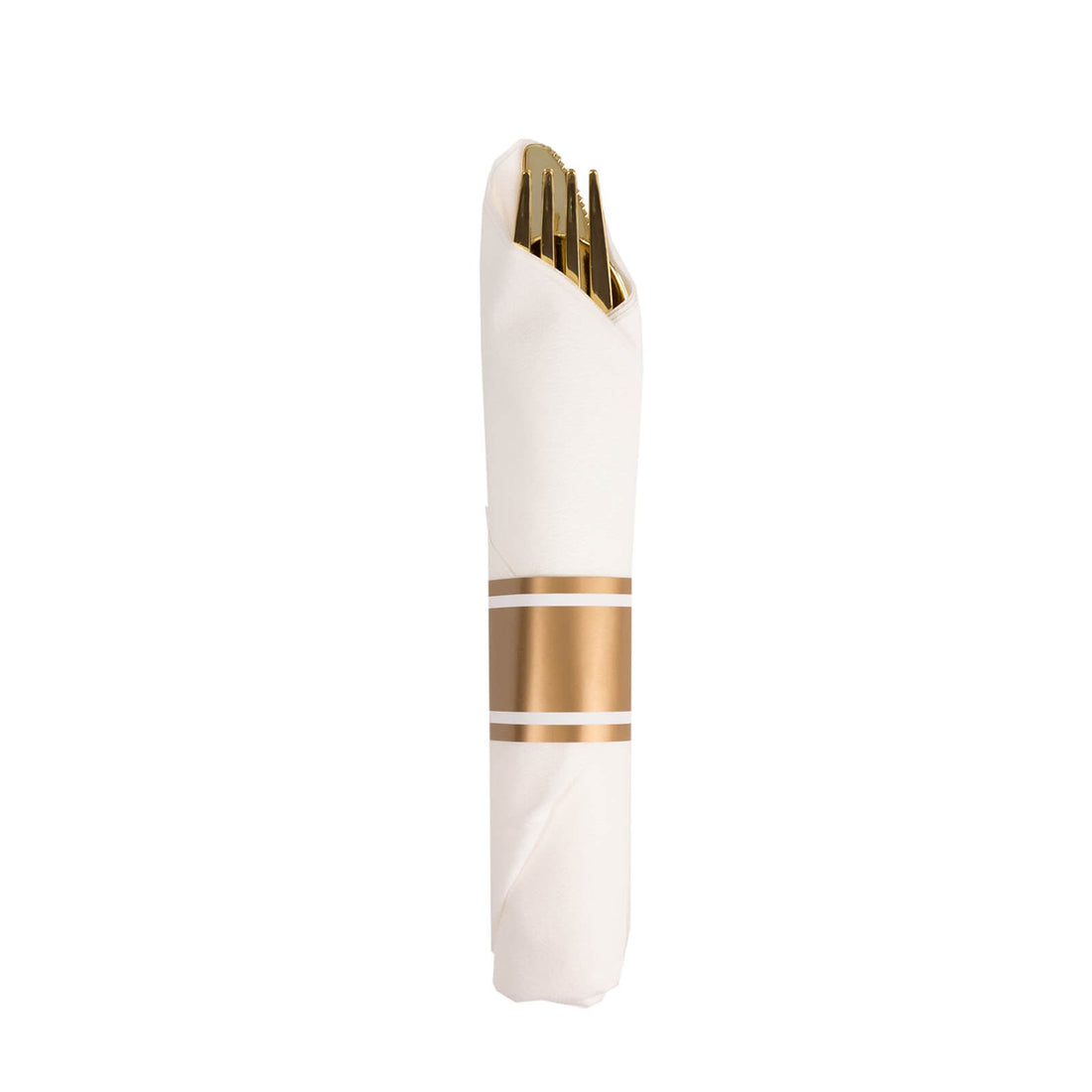 24pc Wrapped Cutlery Set Plastic w/ Napkin Gold | eFavormart