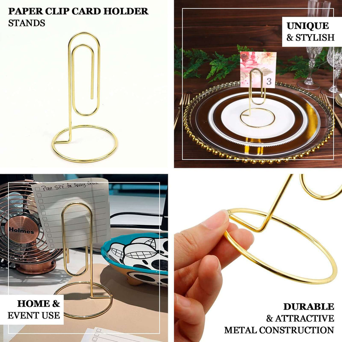 Gold Paperclip Card Holder Stands 5 Pack | eFavormart