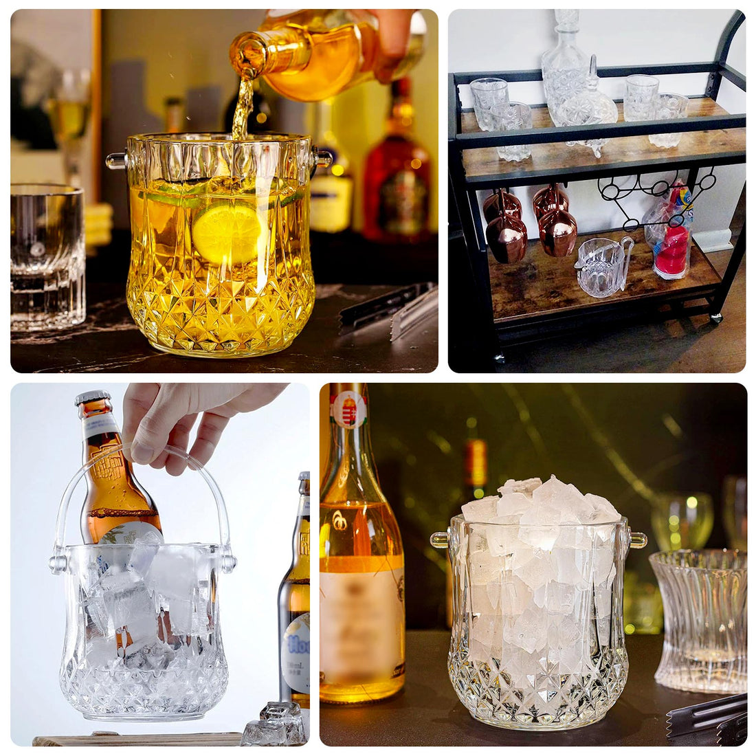 Clear Ice Bucket Rectangular Shape Clear Crystal-Cut Ice Buckets with Tongs 5