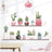 Colorful cactus and succulent wall art with decorative pots on shelves.