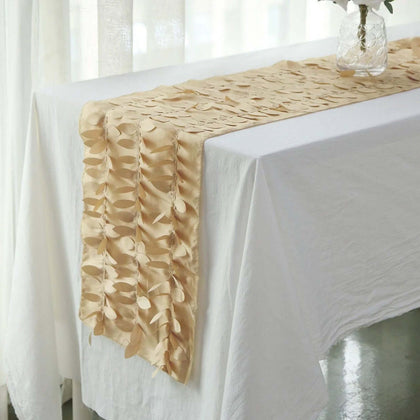 Taffeta Fabric Table Runner 12"x108" Champagne - 3D Leaf Petal Table Decor