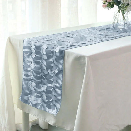 Taffeta Fabric Table Runner 12"x108" Dusty Blue - 3D Leaf Petal Table Decor