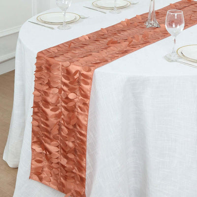 Taffeta Fabric Table Runner 12"x108" Terracotta (Rust) - 3D Leaf Petal Table Decor