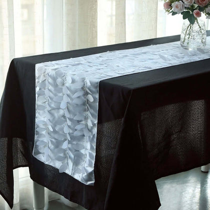 Taffeta Fabric Table Runner 12"x108" White 3D Leaf Petal - Chic Wedding Decor