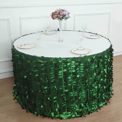 Taffeta Fabric Table Skirt 14ft Green 3D Leaf Petal Design for Exquisite & Stylish Event Table Cover