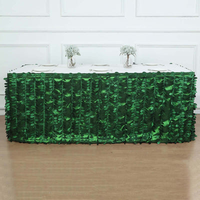 Taffeta Fabric Table Skirt 17ft Green 3D Leaf Petal Design for Exquisite & Stylish Event Table Cover
