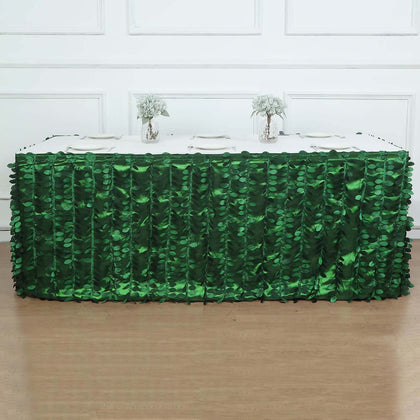 Taffeta Fabric Table Skirt 17ft Green 3D Leaf Petal Design for Exquisite & Stylish Event Table Cover