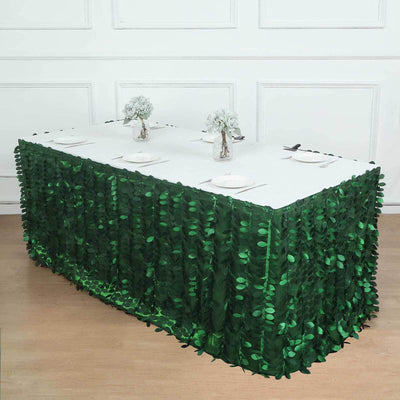 Taffeta Fabric Table Skirt 21ft Green 3D Leaf Petal Design for Exquisite & Stylish Event Table Cover