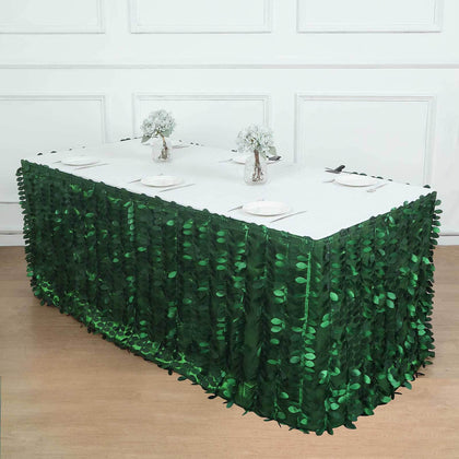 Taffeta Fabric Table Skirt 21ft Green 3D Leaf Petal Design for Exquisite & Stylish Event Table Cover