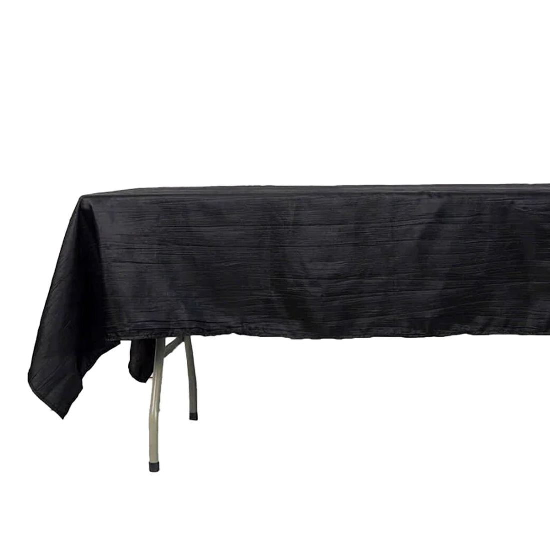 Black tablecloth with textured design for events and dining.