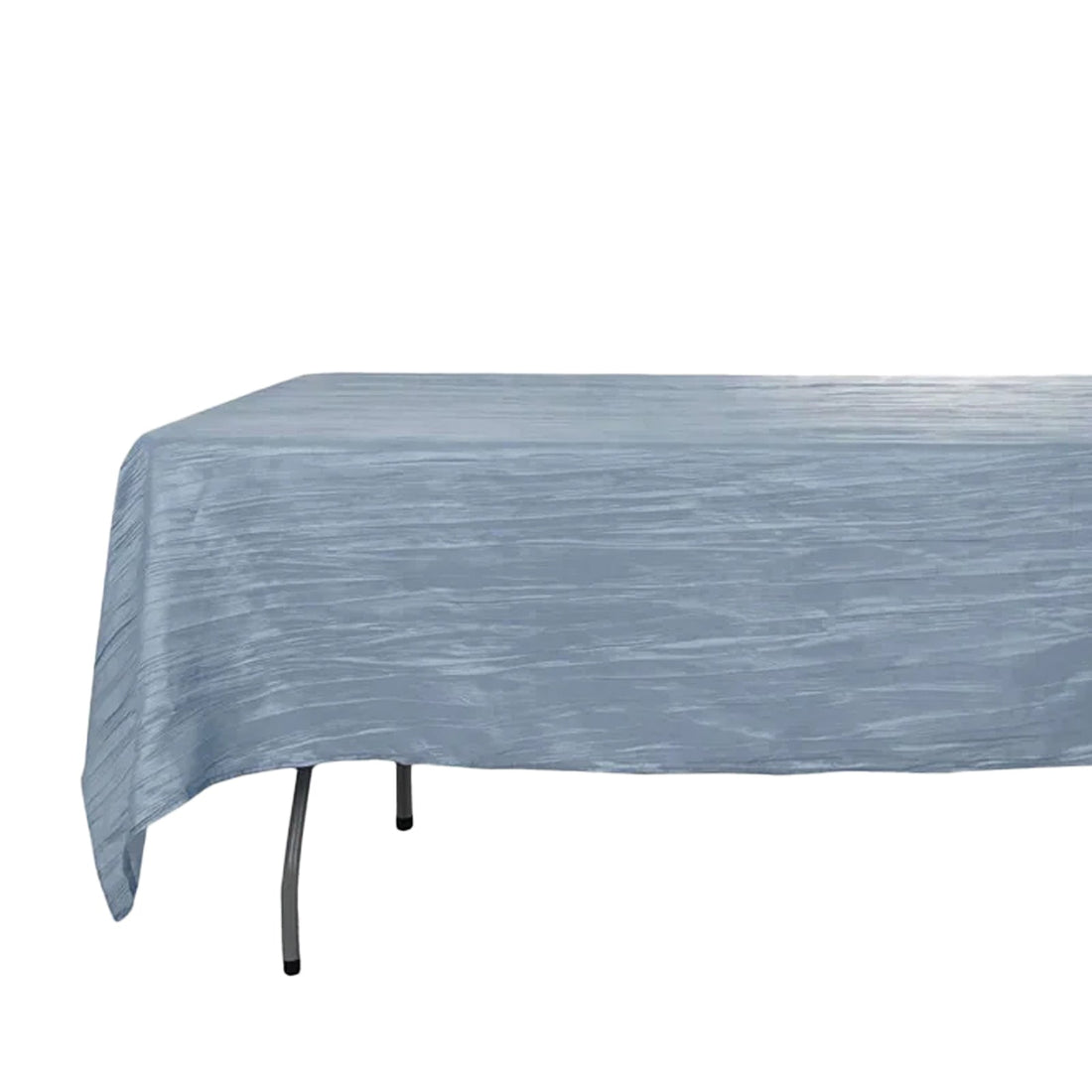 Blue textured tablecloth on a folding table