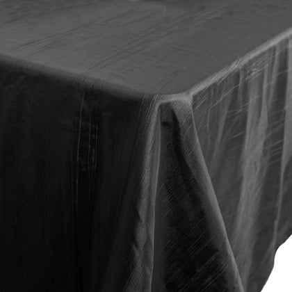 Taffeta Rectangle Tablecloth 90"x132" Black with Accordion Crinkle Design - Seamless Finish