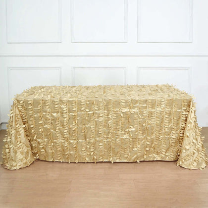 Taffeta Rectangle Tablecloth 90"x132" Champagne - 3D Leaf Petal Seamless Table Cover