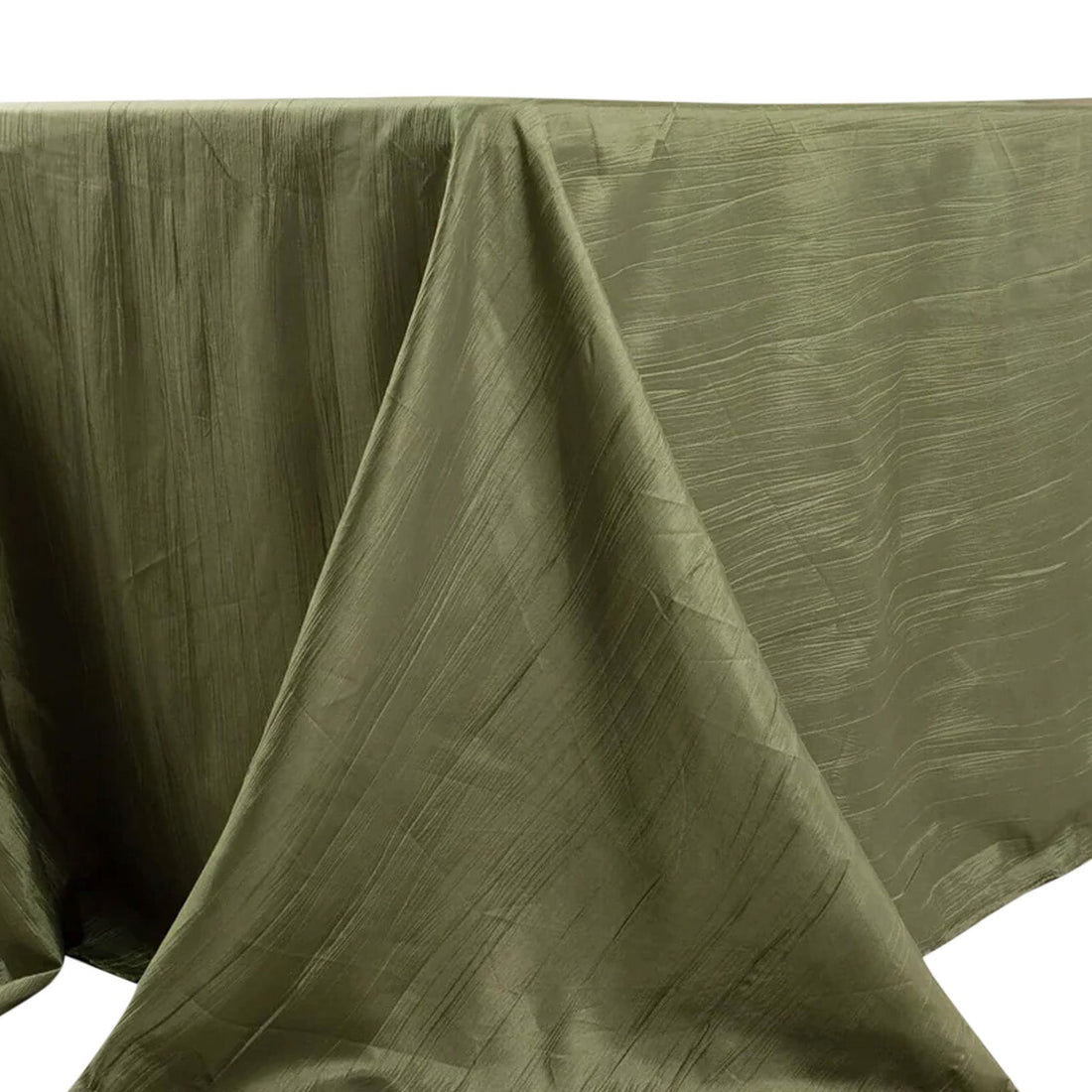 Olive green tablecloth with a textured finish, draped elegantly.