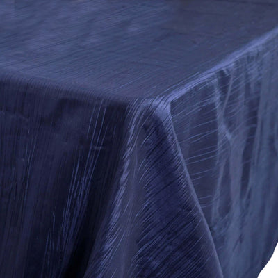 Taffeta Rectangle Tablecloth 90"x132" Navy Blue with Accordion Crinkle Design - Seamless Finish