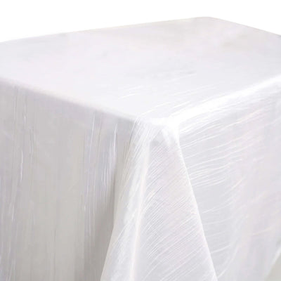 Taffeta Rectangle Tablecloth 90"x132" White with Accordion Crinkle Design - Seamless Finish for Refined Events
