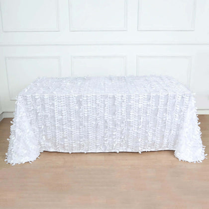 Taffeta Rectangle Tablecloth 90"x156" White - 3D Leaf Petal Seamless Table Cover for Upscale Table Settings