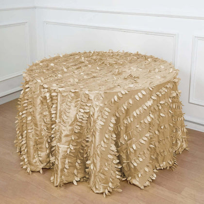 Taffeta Round Tablecloth 120" Champagne - 3D Leaf Petal Seamless Table Cover