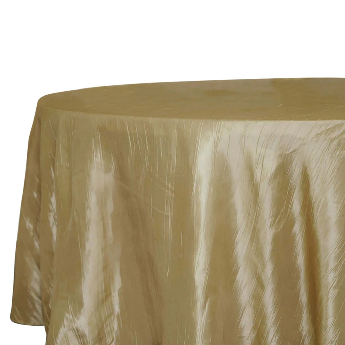 Gold tablecloth with a textured finish on a round table.