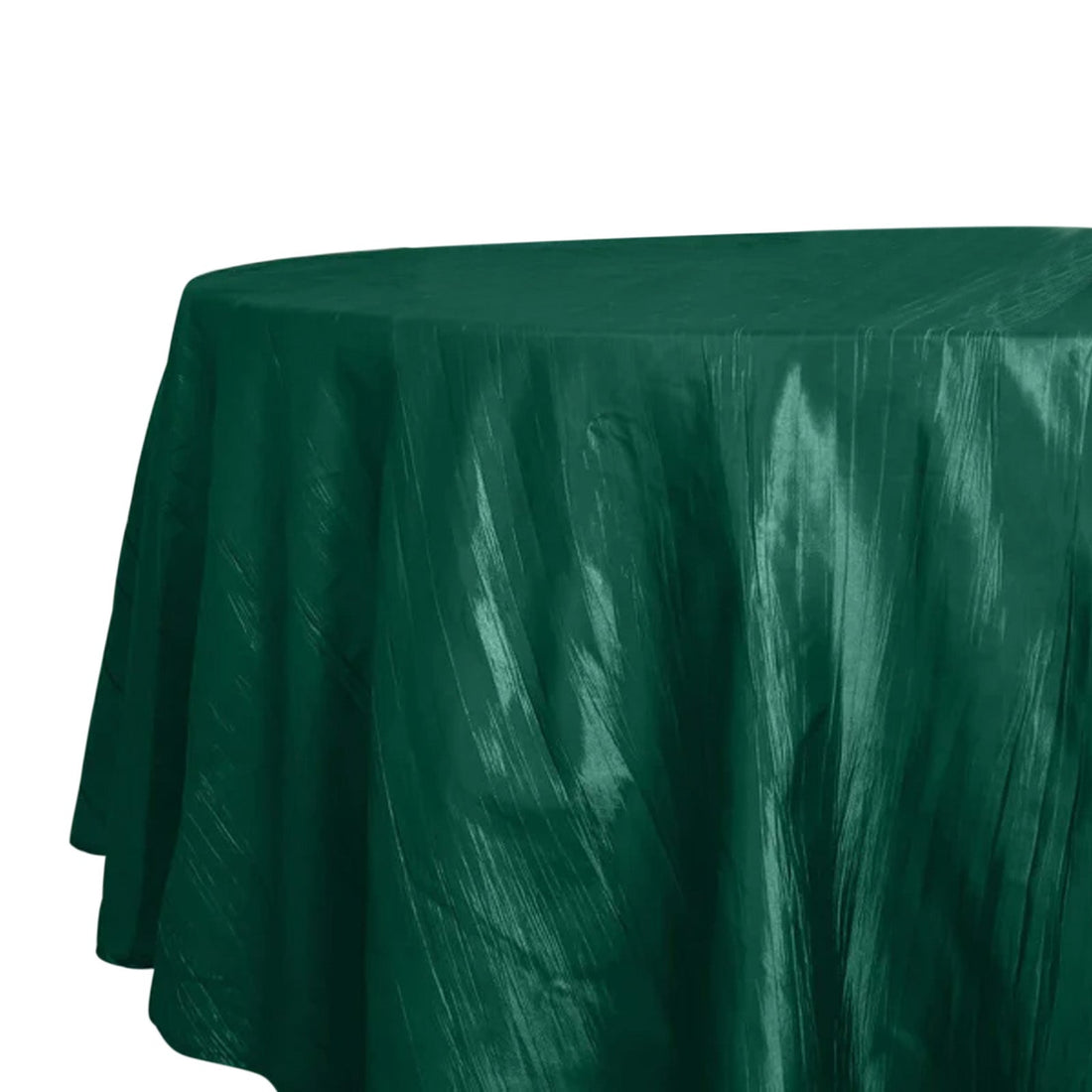 Green round tablecloth with a textured finish on a plain background