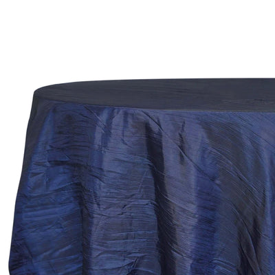 Taffeta Round Tablecloth 120" Navy Blue with Accordion Crinkle Design - Seamless Finish