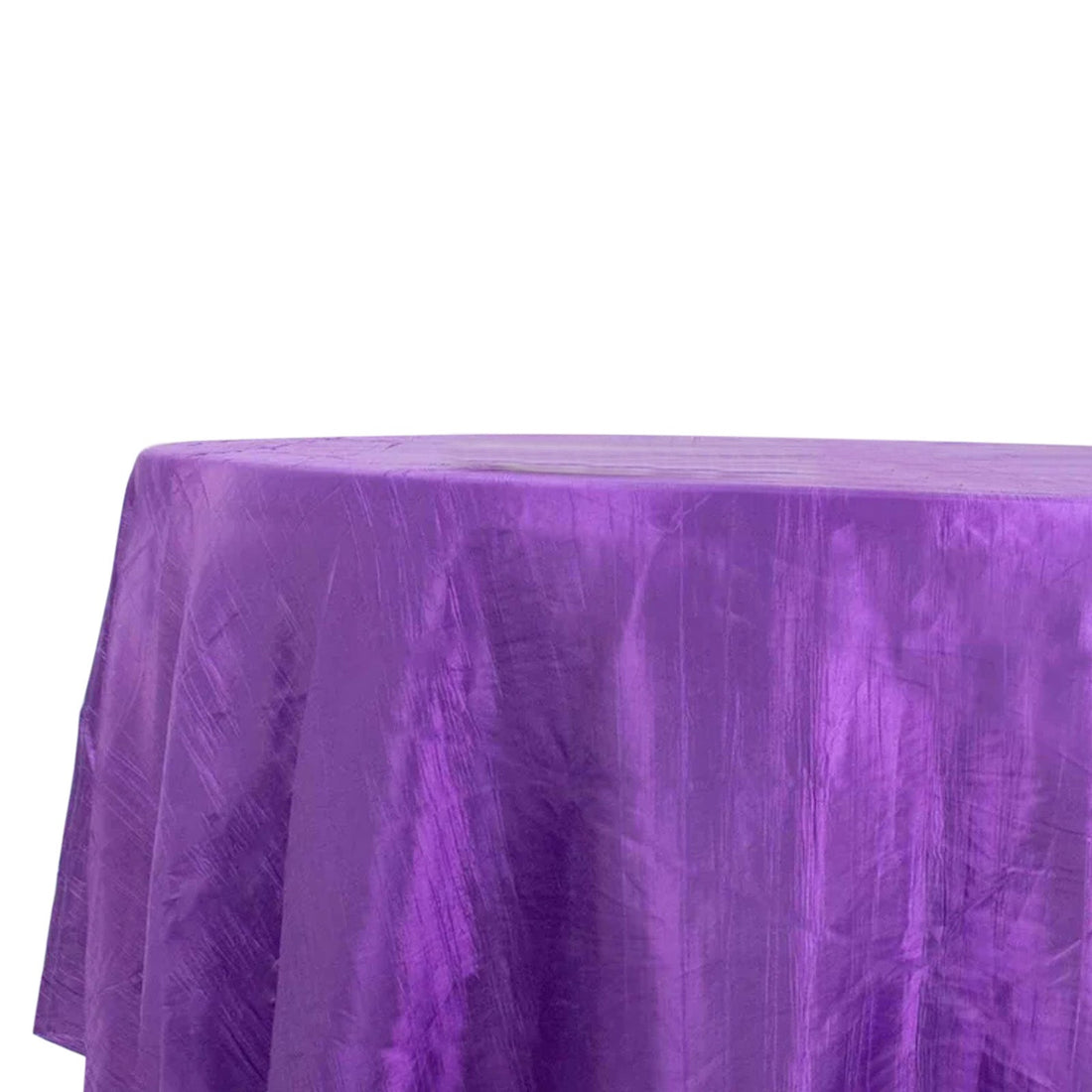 Purple tablecloth on a round table, showcasing its elegant texture.