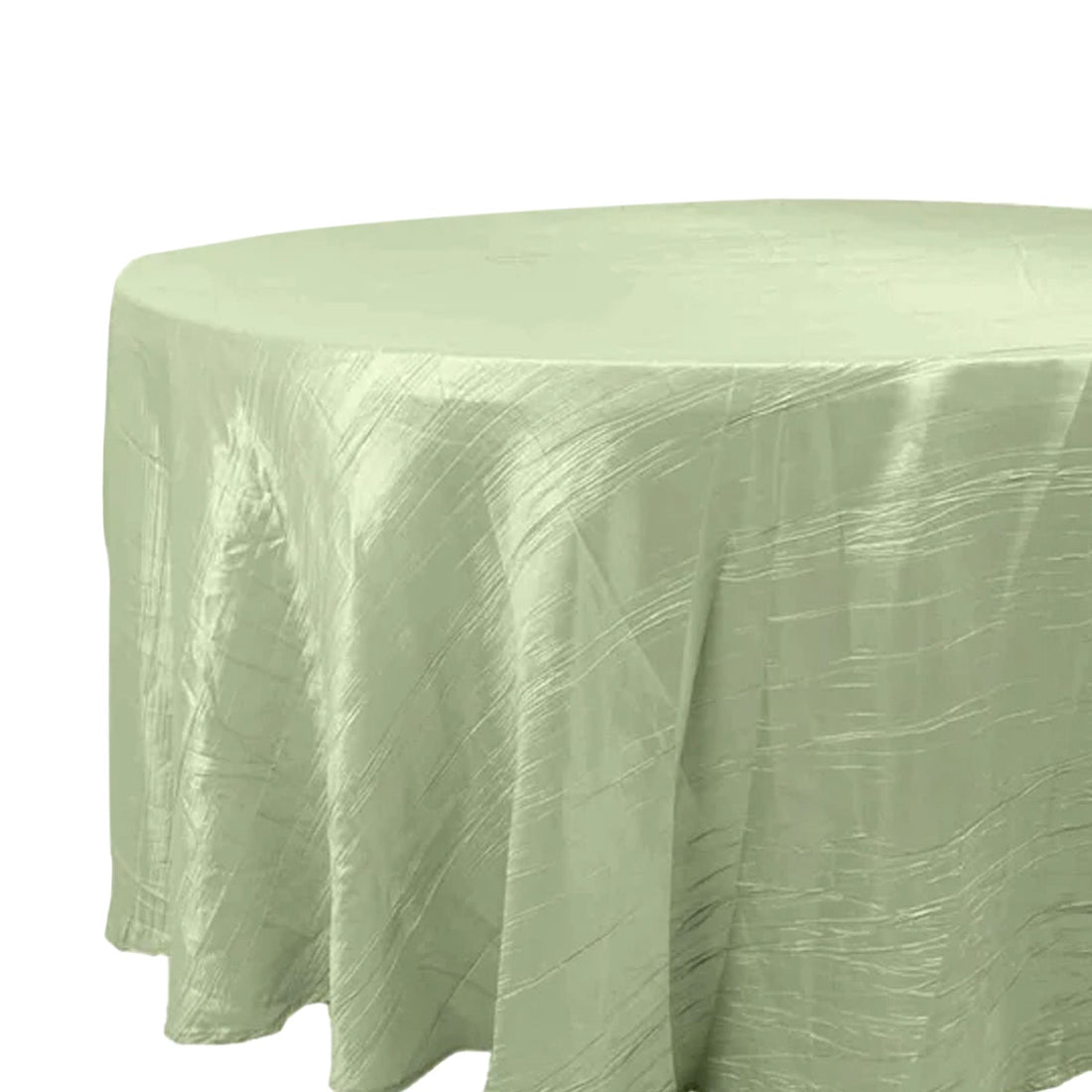 Round light green tablecloth with a textured finish