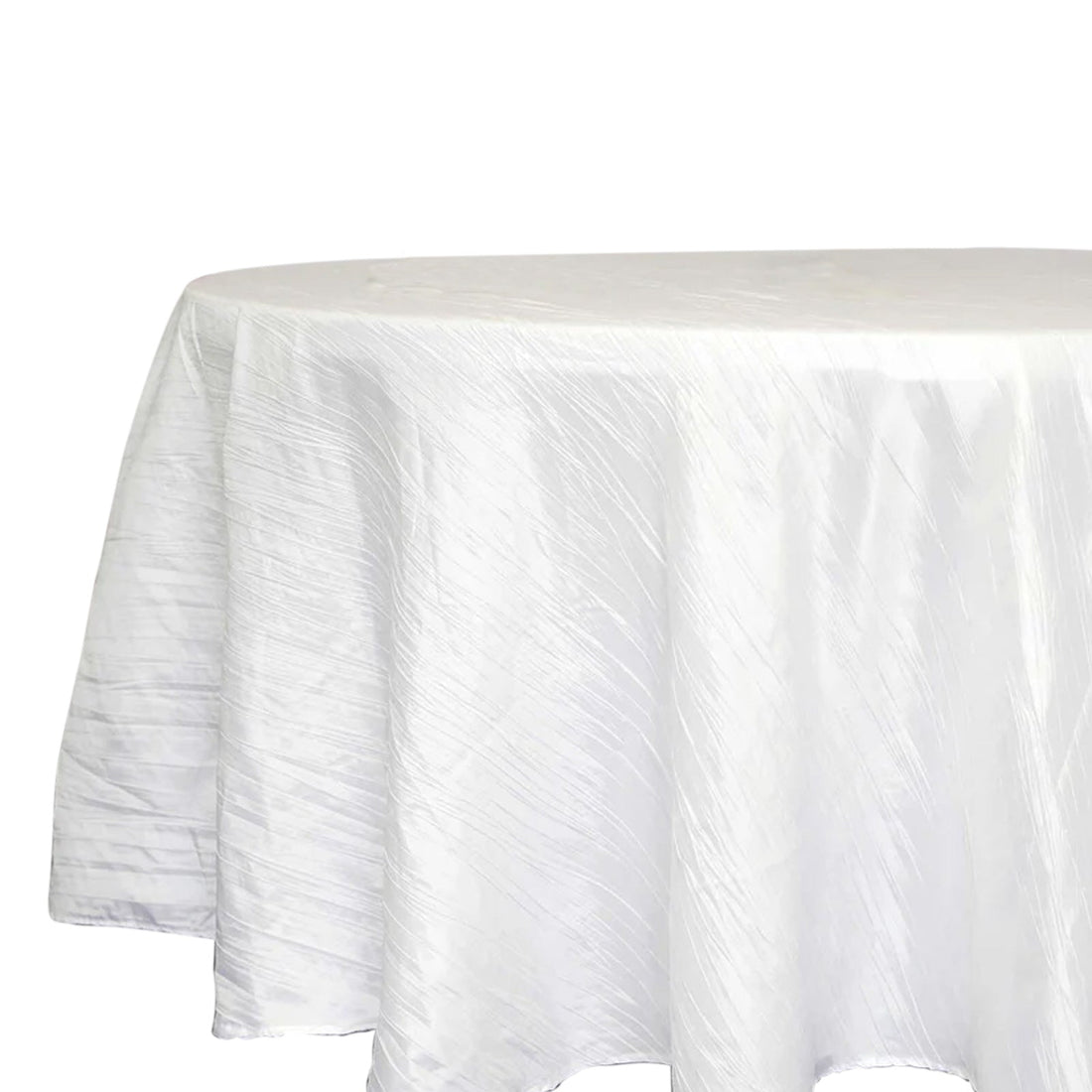 White round tablecloth with a textured finish, ideal for events and dining.