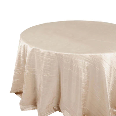 Taffeta Round Tablecloth 132" Beige Accordion Crinkle Table Cover