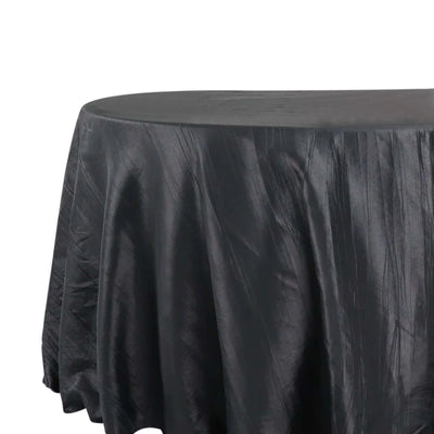 Taffeta Round Tablecloth 132" Black Accordion Crinkle Table Cover