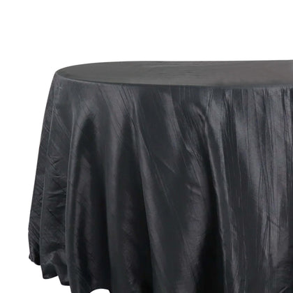 Taffeta Round Tablecloth 132" Black Accordion Crinkle Table Cover