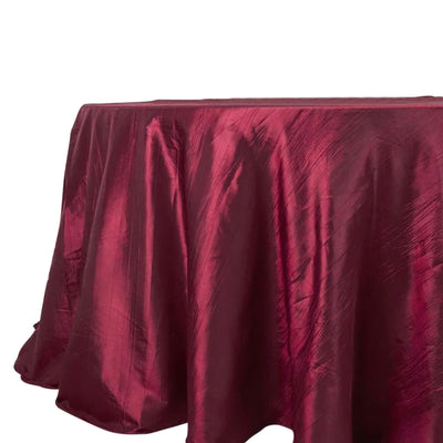 Taffeta Round Tablecloth 132" Burgundy Accordion Crinkle Table Cover