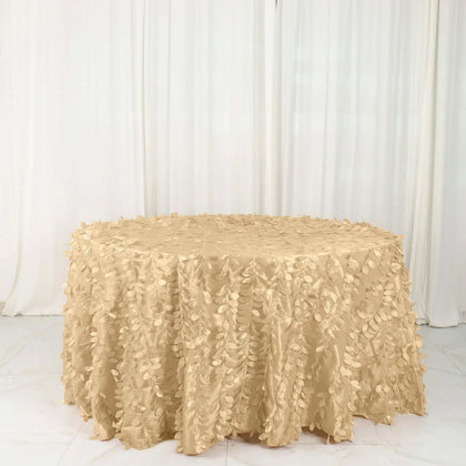 Taffeta Round Tablecloth 132" Champagne - Hand-sewn Leaf Petal Seamless Table Cover