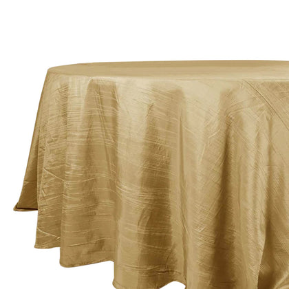 Taffeta Round Tablecloth 132" Gold with Accordion Crinkle Design - Chic Decor for Celebrations
