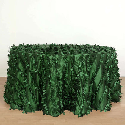 Taffeta Round Tablecloth 132" Green - Hand-sewn Leaf Petal Seamless Table Cover