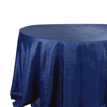 Taffeta Round Tablecloth 132" Navy Blue Accordion Crinkle Table Cover
