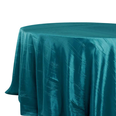 Taffeta Round Tablecloth 132" Peacock Teal Accordion Crinkle Table Cover