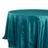 Teal satin tablecloth draped over a round table
