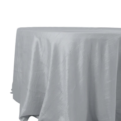 Taffeta Round Tablecloth 132" Silver Accordion Crinkle Table Cover