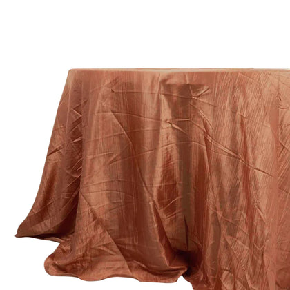Taffeta Round Tablecloth 132" Terracotta (Rust) Accordion Crinkle Table Cover