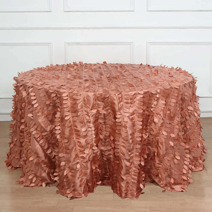 Taffeta Round Tablecloth 132" Terracotta (Rust) - Hand-sewn Leaf Petal Seamless Table Cover